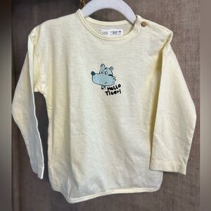 Zara Kids Cream Long Sleeve Tee with tiger Graphic